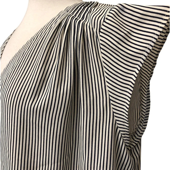 H&M Black & White Striped Cap Sleeve Button Front Blouse - Picture 3 of 7